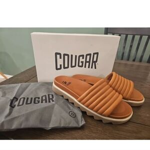Cougar Naomi Cognac Women's  Leather Slides Sandals Size 8 NEW W/BOX & Dust bag
